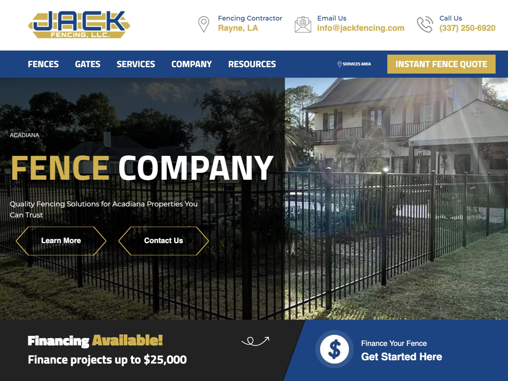 Photo of a Acadiana fence company website