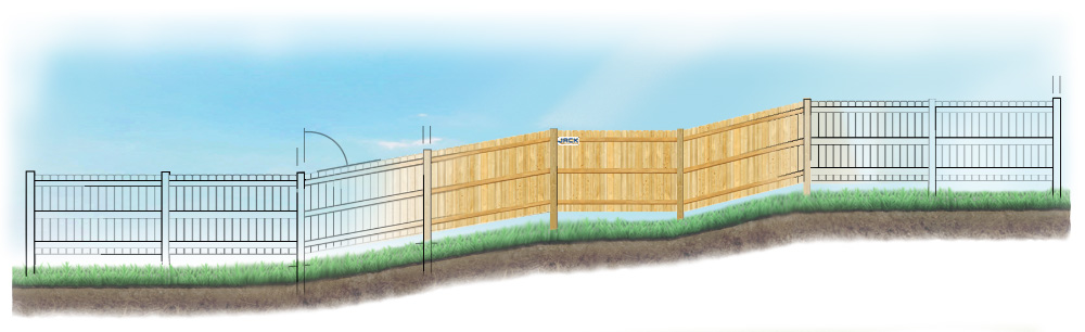 Custom fence design for uneven ground in Lafayette Louisiana