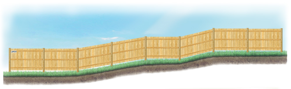A stepped fence on sloped ground in Lafayette Louisiana