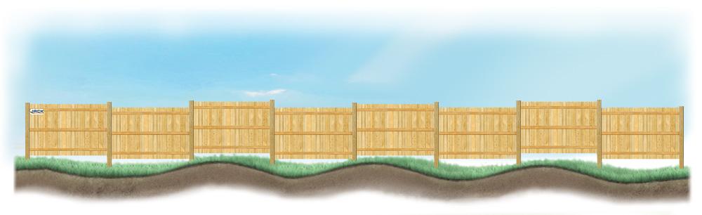 A stepped fence on sloped ground in Lafayette Louisiana